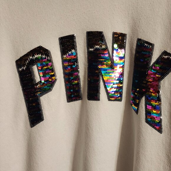 Pink cowl neck lightweight sweatshirt White with tricolor sequin - Picture 2 of 5